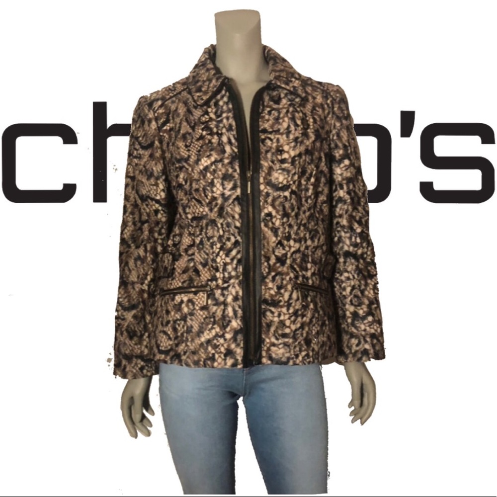 CHICO’S Faux Fur Animal Print A-line Short Jacket